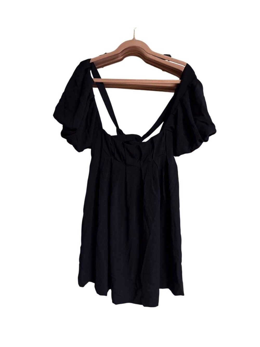 Black Puff Sleeve Mini Dress With Tie-Back Detail - Halara - Size M - 100% Polye